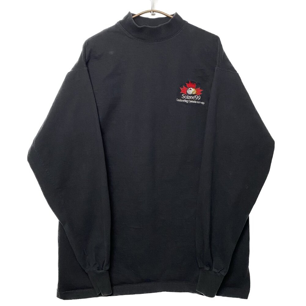 Vintage 90s Embroidered Mock Neck Long Sleeve T-Shirt Men XL Black Souvenir Y2K